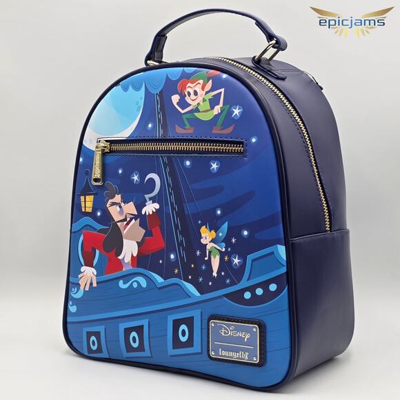 Loungefly Disney Peter Pan Jolly Roger Tinker Bell Blue Mini Backpack Bag New - Picture 3 of 6